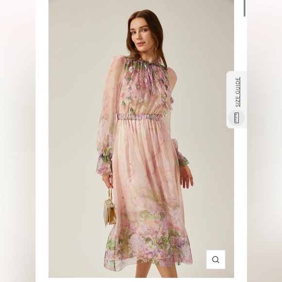 NWT Miss Rosier JUSTINE Dress floral print cinched midi size Small PINK cottage - Picture 5 of 16